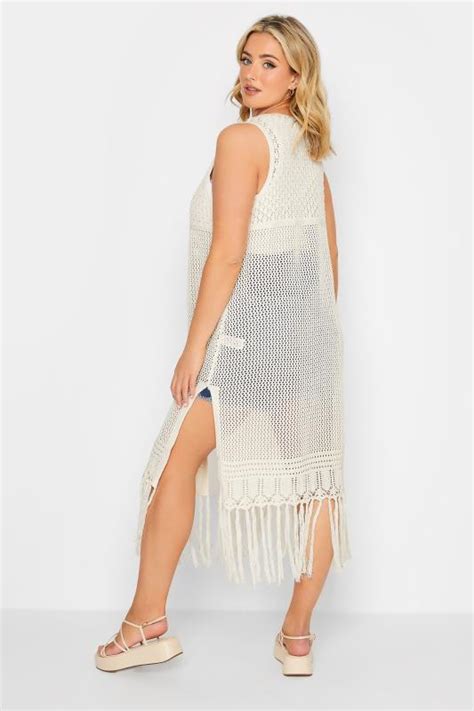 Yours Plus Size Cream Crochet Sleeveless Longline Cardigan Yours Clothing