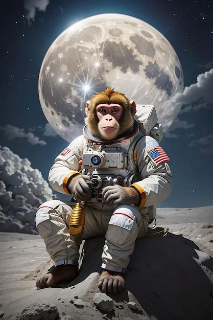 Astronaut monkey on the moon | Premium AI-generated image