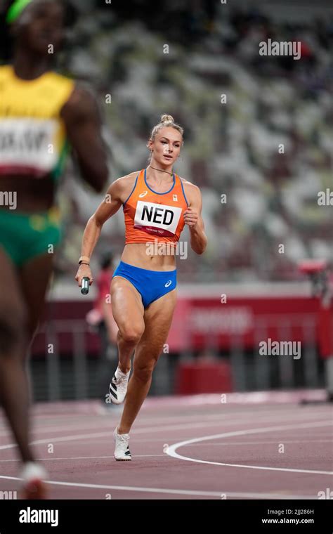 Lieke Klaver participating in the 4x400 meter relay at the 2020 Tokyo ...