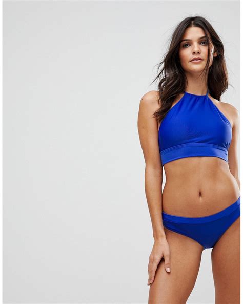 Brave Soul High Neck Bikini Set In Blue Lyst