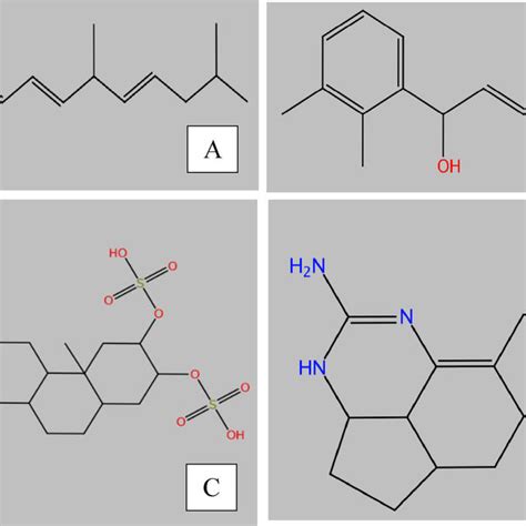 2D structure of ligands clathrin_A (A), clathrin_B (B), clathsterol ...