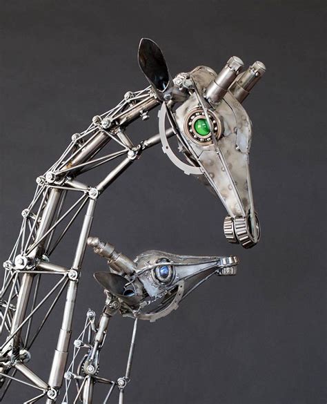 Andrew Chase Large And Small Mechanical Articulated Giraffe Sculptures