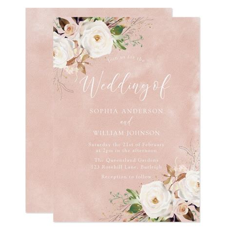 Blush Pink Watercolor Flowers Wedding Invitation Zazzle Flower Wedding Invitation