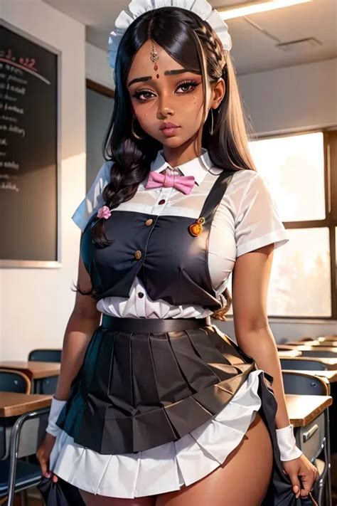 Dopamine Girl Sari Indian Dark Skin Classroom Maid Outfit Busty