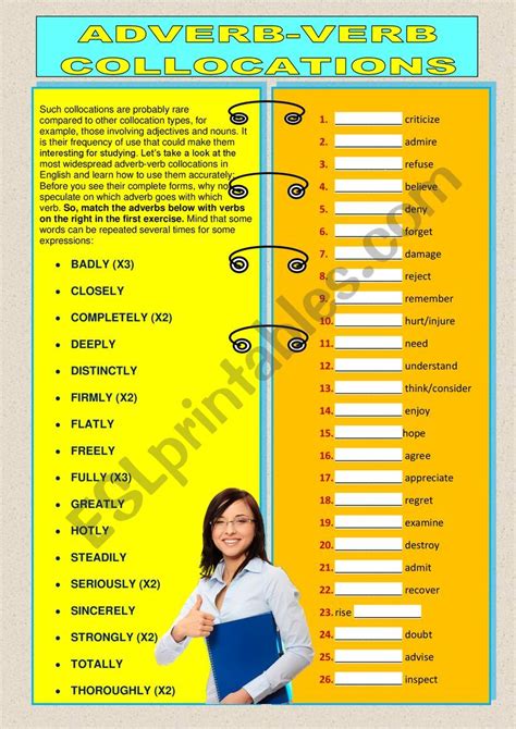 ADVERB VERB COLLOCATIONS ESL Worksheet By Niksailor