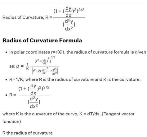 Radius Of Curvature Formula