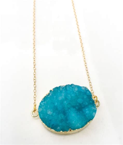 Teal Druzy Gemstone Pendant Necklace On By Seasidesailordesigns