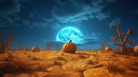 Spooky Halloween Scene Full Moon In The Sky With Clouds On Ground 3d ...