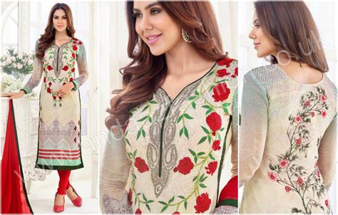 Cream Georgette Churidar Suit With Dupatta Online Churidar Suits