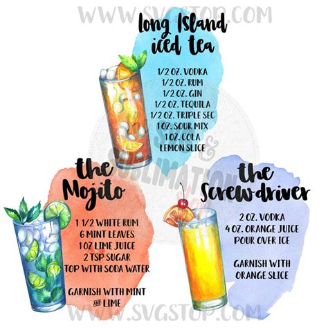 Cocktail Recipes Printable Bundle Sublimation Design Etsy Ireland