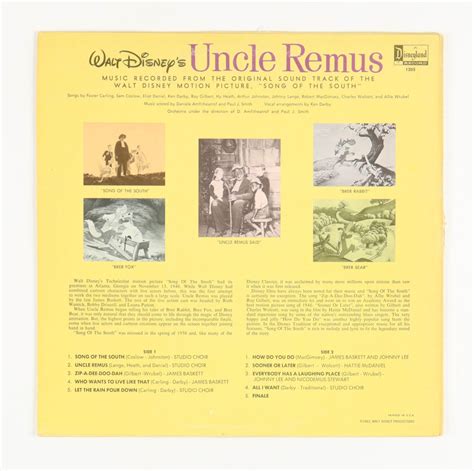 1963 Walt Disneys Uncle Remus Original Motion Picture Sound Track Vinyl Record Album