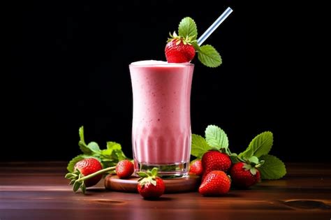 Premium Ai Image Strawberry Smoothie In Glass Generative Ai