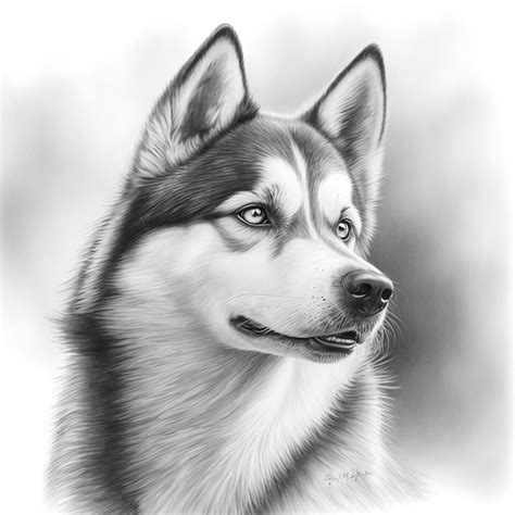 Premium Photo | Husky drawn in pencil, black and white