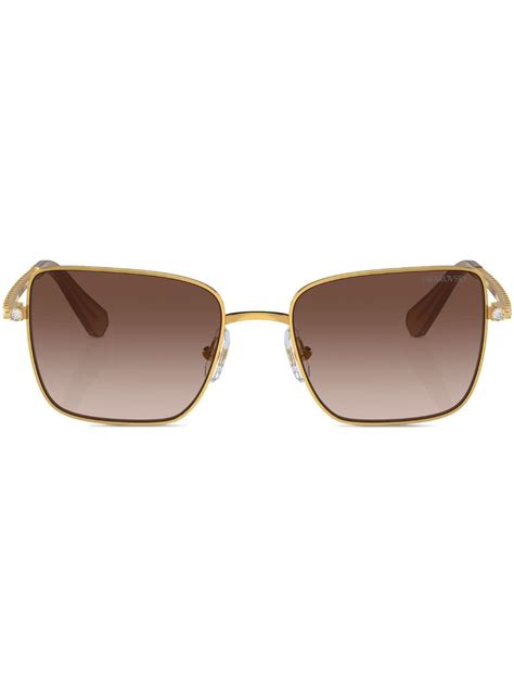 Swarovski Crystal Embellished Square Frame Sunglasses Gold Farfetch