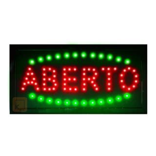 Placa Painel Letreiro De Led Luminoso V Em Escrita Aberto E Aberto