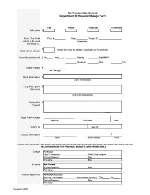 Fillable Online Fiscaff Sfsu Department Id Requestchange Form Fax Email