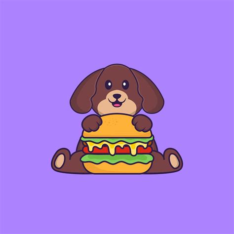 Cute dog eating burger. Animal cartoon concept isolated. Can used for t ...