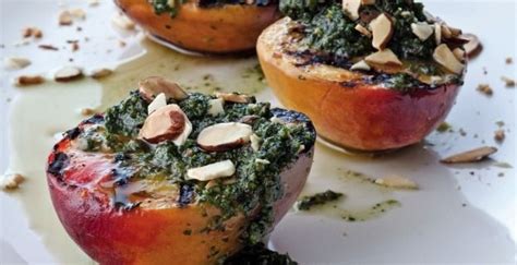 Grilled Peaches With Almond Mint Pesto Recipes Healthy Holiday