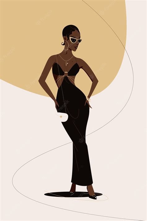 Premium Vector Elegant African American Woman Posing In A Black Dress