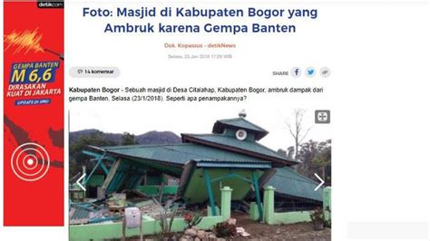 Cek Fakta Foto Masjid Roboh Ini Bukan Akibat Gempa Banten 14 Januari