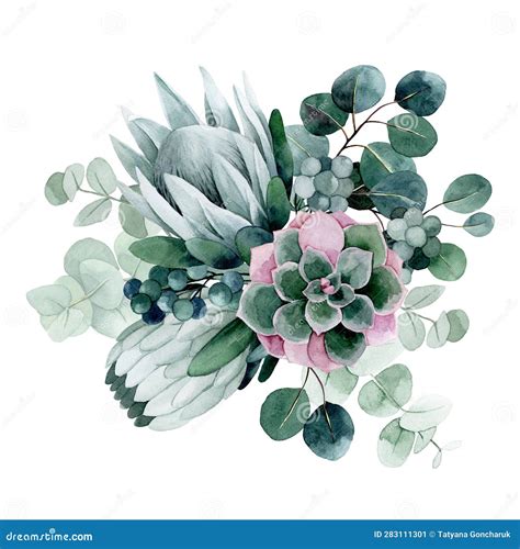 Disegno A Colori Composizione Di Bouquet Con Fiori E Foglie Tropicali