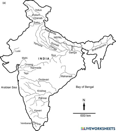 Map Of India Showing The Location Of Major Cities And Rivers In Black