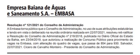 Concurso para Embasa aumenta o número de vagas para 930 Confira