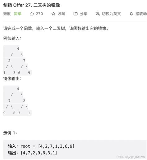 剑指 Offer 27 二叉树的镜像 Csdn博客