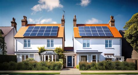 Casa bajo la luz del sol paneles solares techos día para la generación