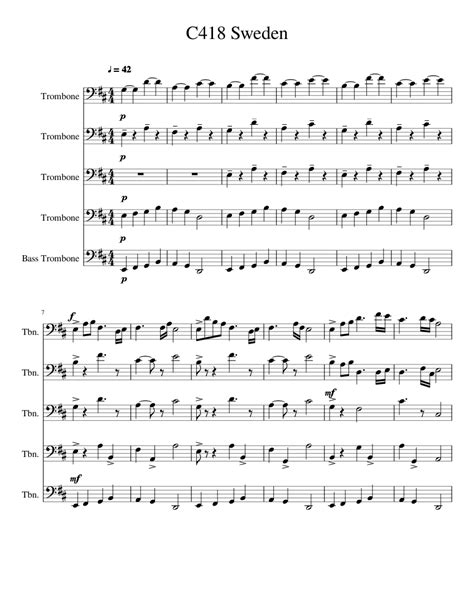 C418 Sweden Sheet Music For Trombone Download Free In Pdf Or Midi