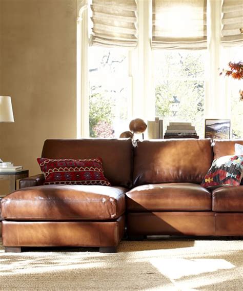 Leather Chaise Sectional - Rustic Leather Sofa