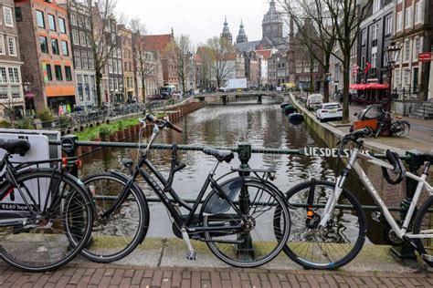 Amsterdam Netherlands Parked Bicycles In De Wallen Called The Red