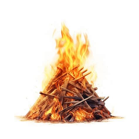 Premium Ai Image Burning Bonfire With Wood On White Background