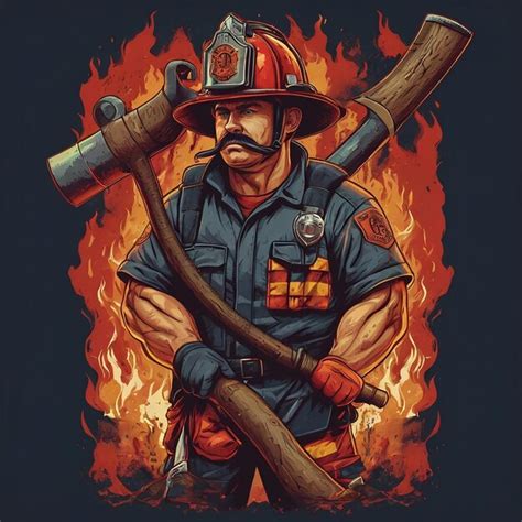 Premium Photo | Tshirt or poster design with illustraion of firefighter ...