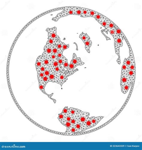 Draadframe Veelhoekige Kaart Van De Wereld Met Rode Viruscentra Vector