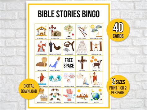 Bible Bingo, Bible Stories Bingo, 40 Bible Bingo Cards, Bible Activity ...