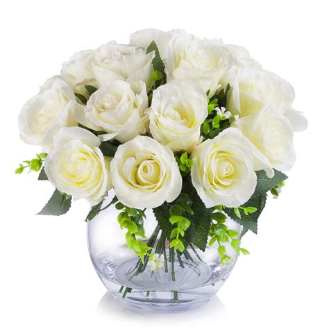 Buy Enova Home Artificial Flowers 18 Heads Silk Roses Fake Flowers Arrangement In Clear Round