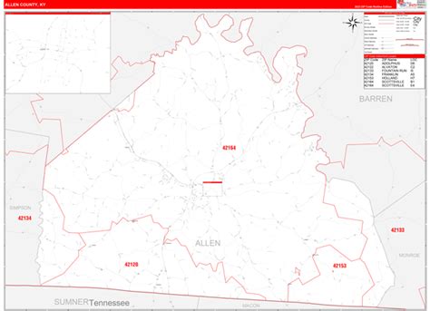 Allen County, KY Wall Map Red Line Style