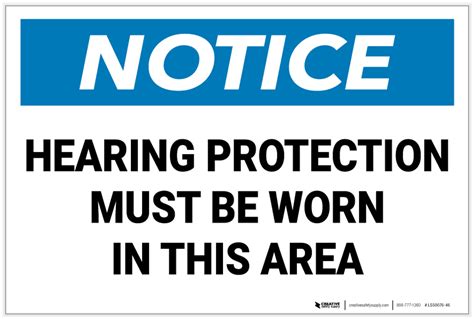 Notice Hearing Protection Must Be Worn In Area Label Creative