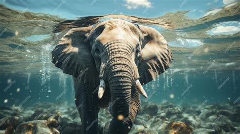 Premium AI Image | Swimming Elephant Underwater African Elephant in Action