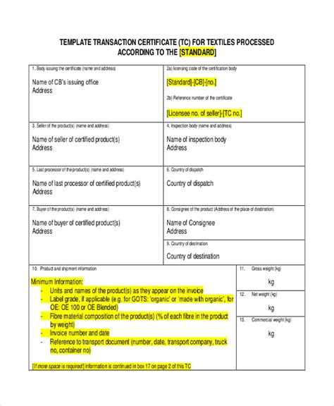 Transaction Certificate