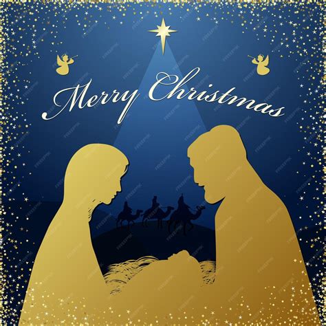 Premium Vector Merry Christmas Religious Greetings Noel Scene Glittering Background