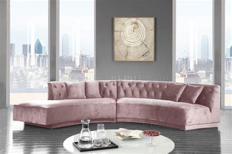 Kenzi Sectional Sofa 641 in Pink Velvet Fabric by Meridian