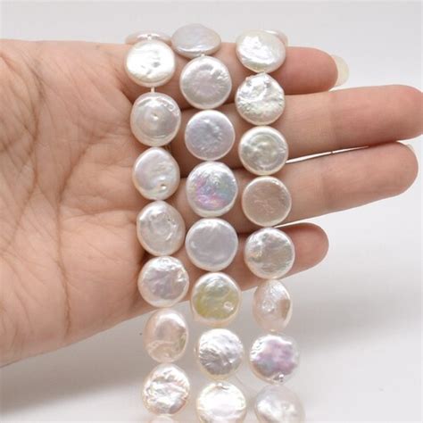 13 14mm Coin Pearls White Freshwater Pearl Beads Genuine Etsy