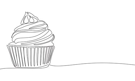 One Line Continuous Cupcake Hand Drawn Line Art Muffin Vector