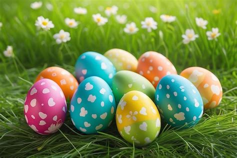 Premium Photo Colorful Easter Eggs On Green Grass