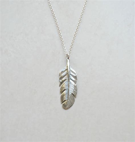 Sterling Silver Feather Necklace Large Feather Pendant Etsy