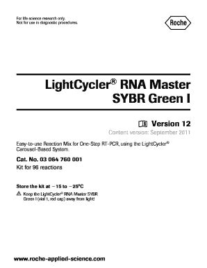 Fillable Online Lightcycler Rna Master Sybr Green I Roche Fax Email