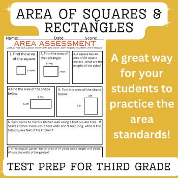 Area Of Rectangles Squares 3rd Grade Math Review Test Prep EOY