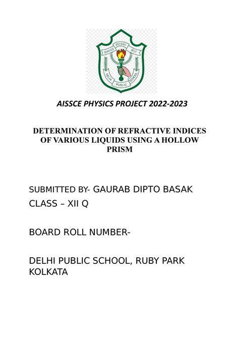 Aissce Physics Project 2022 Aissce Physics Project 2022